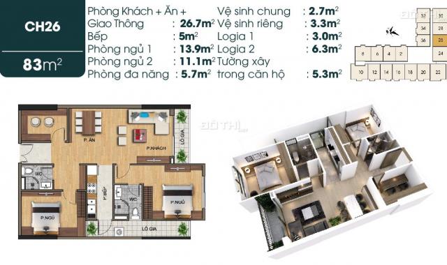 Căn hộ DT: 86m2, 3PN, dự án TSG Lotus, Sài Đồng, giá chỉ: 2,23 tỷ, tặng ngay 1 cây vàng