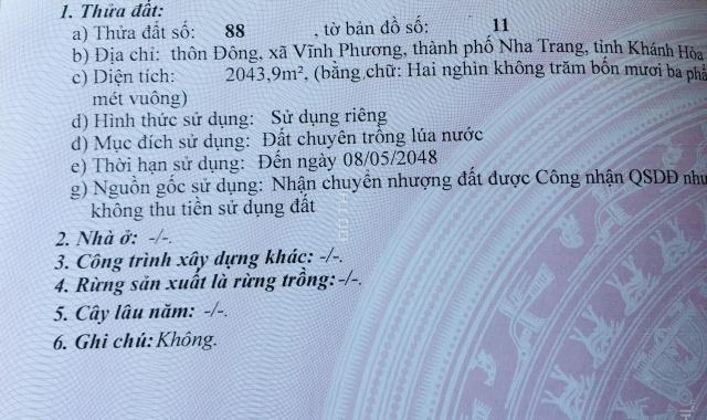 Bán đất tại đường Nguyễn Lương Bằng, Phường Vĩnh Phương, Nha Trang, Khánh Hòa diện tích 2043m2