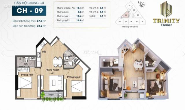 Hàng hiếm, siêu phẩm 2 pn Trinity view Vinhomes Mễ Trì, 100% các pn đều view hồ công viên