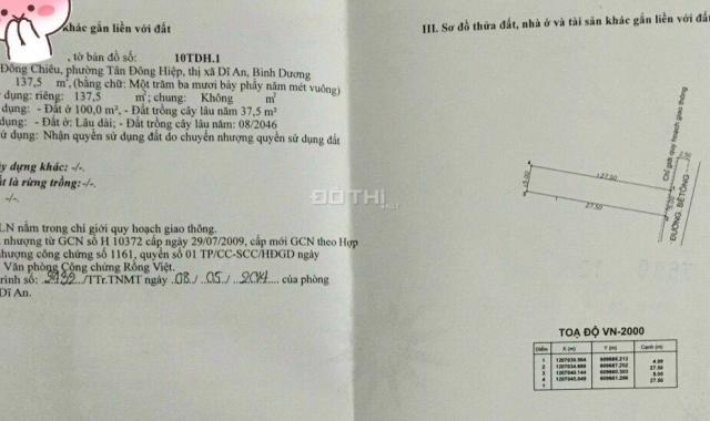 Bán đất tại đường Đoàn Thị Kia, Phường Tân Đông Hiệp, Dĩ An, Bình Dương diện tích 137m2 giá 3.3 tỷ