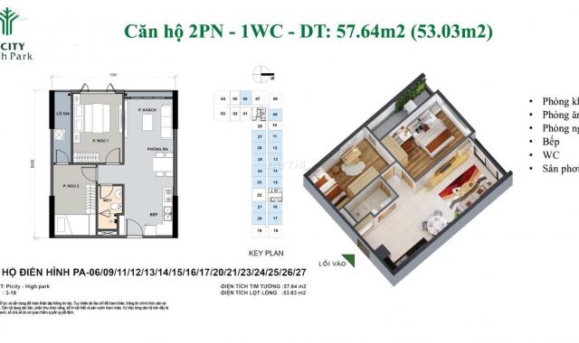 Bán căn hộ 2PN view hướng mát PiCity Q12, 57m2, bán giá chủ đầu tư 2.370 tỷ - 0909928209