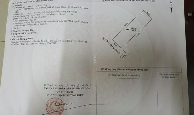 Bán đất đối diện chợ Quảng Thắng TP Thanh Hóa - LH: 0941898990