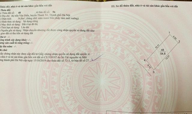 Bán đất Ngọc Hồi, TT Thương Mai Văn Điển, 55m2, lô góc, ngõ tuyệt đẹp, 3.35 tỷ