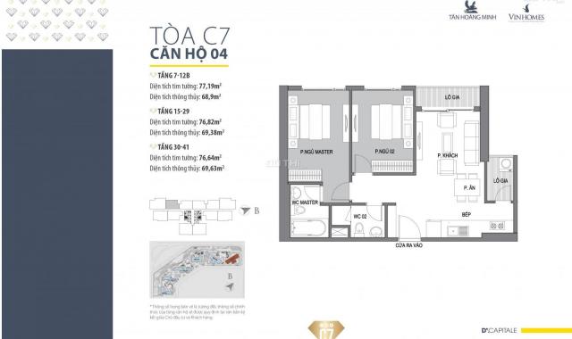 (0985063097) bán căn hộ 2N2W - toà C7 diện tích 77m2 - view thành phố - full nội thất. Giá 4,65 tỷ