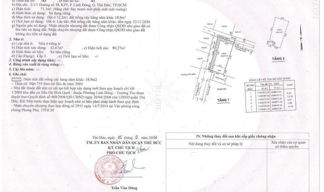 Bán nhà riêng tại đường 38, Phường Hiệp Bình Chánh, Thủ Đức, Hồ Chí Minh DT 71.1m2 giá 5.55 tỷ