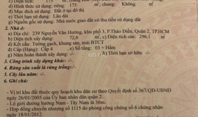 Bán biệt thự Nguyễn Văn Hưởng, Thảo Điền, 175m2 thổ cư, 1 hầm + 3 lầu