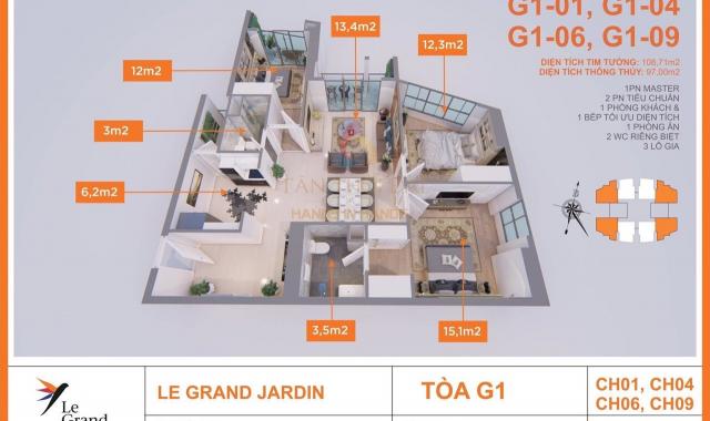 Bán căn góc 3PN 97m2 tại Le Grand Jadin nhận nhà ở ngay chỉ 3,027 tỷ CK 7%, vay 0% LS LH 0909860283