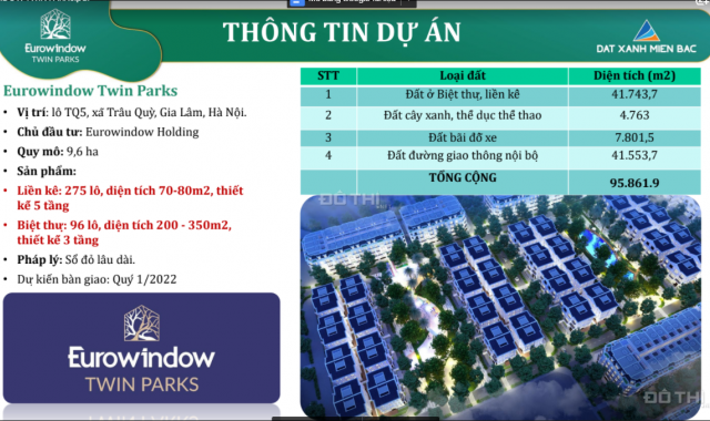 Chính thức nhận đặt chỗ 10 lô ngoại giao dự án Eurowindow Twin Park Gia Lâm, cạnh Vinhomes