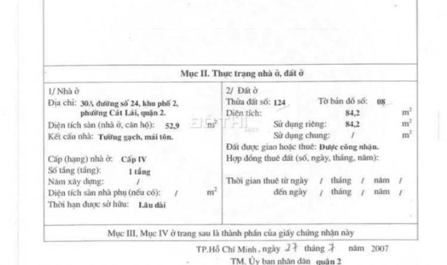 Chính chủ cần bán nhà định cư nước ngoài gấp 30A, đường 24A, Phường Cát Lái, Quận 2, Hồ Chí Minh