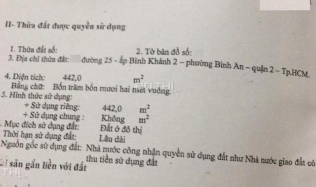 Bán gấp nên bán giá này DTCN 442m2, 16x27m, full thổ,
36 tỷ, MT Số 25 khu Trần Não, Bình An Q2