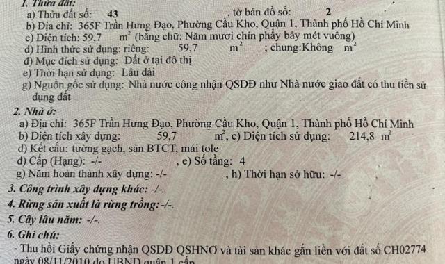 Chính chủ bán nhà nguyên căn ngay trung tâm TP. HCM