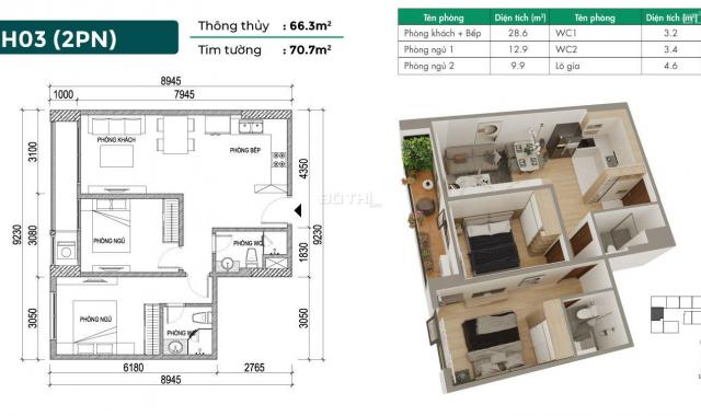 Bán căn 2 PN tầng cao view hồ Kim Quan DA Phương Đông Green Home, chỉ 2 tỷ CK 3,5% vay 0% LS