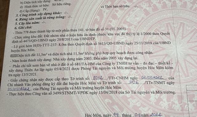 Bán nhà sổ hồng riêng giá rẻ xã Thới Tam Thôn, Hóc Môn diện tích 4x10m