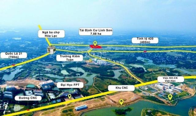 Bán đất Hòa Lạc, tái định cư Linh Sơn, đường lớn 10m + 5m vỉa hè, sổ đỏ trọn đời, 400m ra TL420