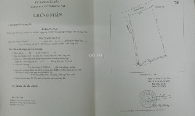 Bán 8827 m2 đất (có thổ cư), hai mặt tiền 600A, Tân Phú Đồng Nai