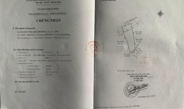 Bán nhà biệt thự, liền kề tại đường Mẫu Tâm, Phường 5, Đà Lạt, Lâm Đồng DT 192.75m2 giá 10.8 tỷ