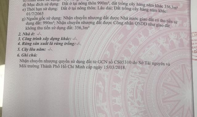 Chính chủ bán 1346,3 m2 đất ngay mặt đường lớn tại xã Phước  Vĩnh An - Củ Chi, 18.2 tỷ, sẵn sổ đỏ