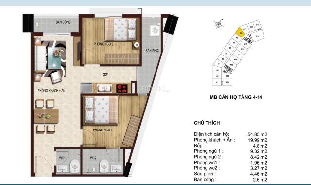 Bán căn hộ HQC Bình Trưng Đông, 54m2, 2PN, giá 1,62 tỷ