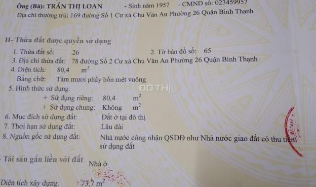 Bán nhà riêng tại Số 2 đường Chu Văn An, Phường 26, Bình Thạnh, Hồ Chí Minh diện tích 80m2