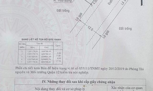 Bán lô đất đường nhựa 12m ngay An Phú Đông 27, Q12, DT: 4 x 18m (full thổ 72m2), giá 3,62 tỷ