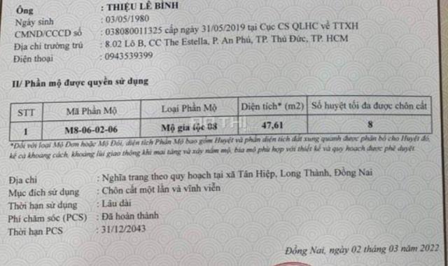 Bán đất tại Xã Tân Hiệp, Long Thành, Đồng Nai diện tích 47.61m2