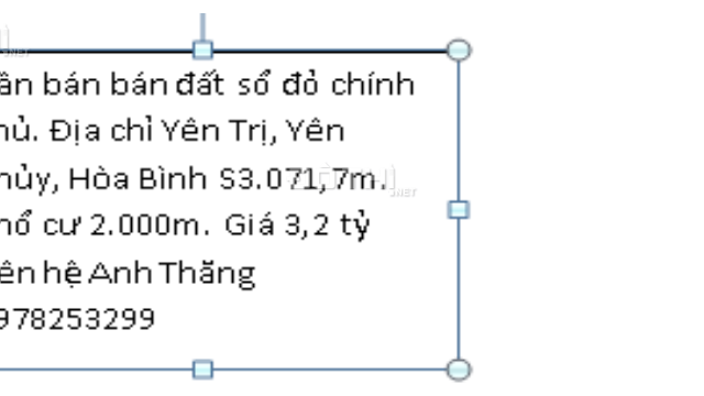 Cần bán bán đất sổ đỏ chính chủ địa chỉ Yên Trị, Yên Thủy, Hòa Bình S 3071,7m2, thổ cư 2.000m2