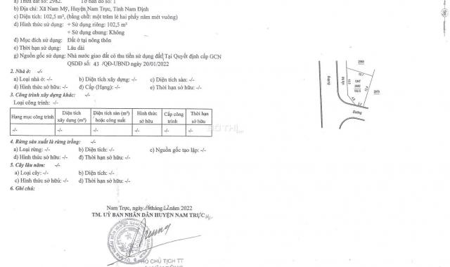 Bán đất tại Xã Nam Mỹ, Nam Trực, Nam Định diện tích 102m2