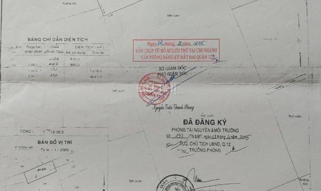 Bán đất tại đường Thạnh Xuân 52, Phường Thạnh Xuân, Quận 12, Hồ Chí Minh diện tích 1200m2