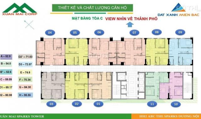 Nhà đẹp giá tốt bán gấp căn 3PN, 2WC 84m2 chung cư HH2C Xuân Mai Spark Tower giá 1.9xx tỷ