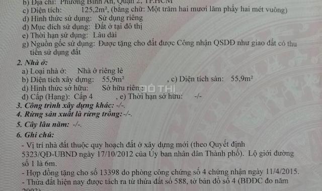 Bán nhà Quận 2 xây dựng 1 trệt 125.2m2 vị trí đẹp hướng Đông - Bắc