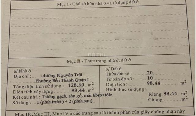 Bán nhà Quận 1 đường Nguyễn Trãi, DT 98,44m2 đất, 2 tầng, tiện kinh doanh