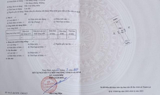 Chính chủ bán đất Thành Lợi - Nam Định, 120m2, MT 5m, 2 mặt tiền, giá chỉ nhỉnh 1.09 tỷ