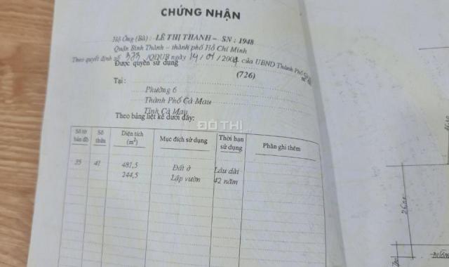 Chính chủ bán đất mặt tiền đường Lý Thường Kiệt, Phường 6, TP Cà Mau