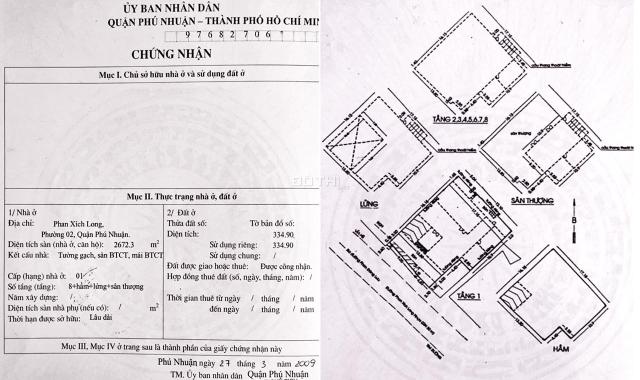 Bán tòa nhà Phan Xích Long Phú Nhuận 1 hầm 1 lửng 8 tầng 335m2