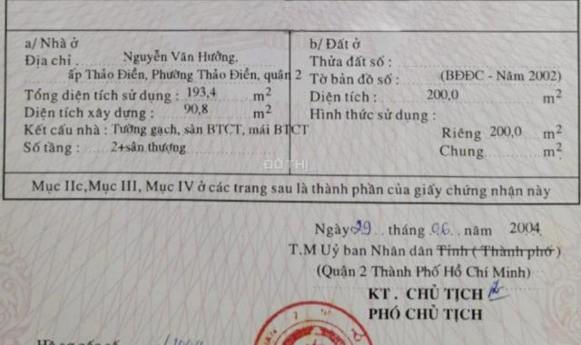 Bán biệt thự Nguyễn Văn Hưởng Thảo Điền gồm 1 trệt 1 lầu DT 8x25m