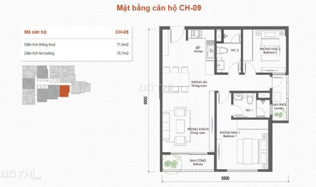 Chuyển nhượng căn 2 ngủ chung cư Berriver Long Biên, Hà Nội diện tích 71m2 giá 3,4 tỷ