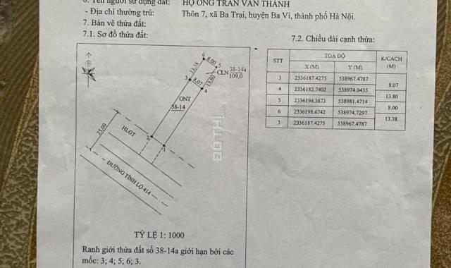 Chính chủ cần bán mảnh đất đẹp mặt đường thôn 7, Ba Trại, Ba Vì, Hà Nội