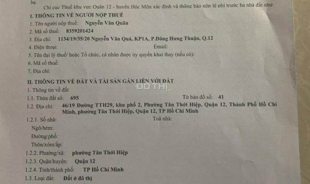 Bán nhà riêng tại đường Tân Thới Hiệp, Phường Tân Thới Hiệp, Quận 12, Hồ Chí Minh diện tích 105m2