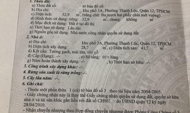 Bán nhà Q12, 38m2. Sổ hồng riêng chuẩn, chỉ 2.9 tỷ