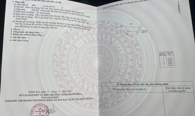 Bán đất thổ cư xã Diên Tân - Diên Khánh, có thổ cư, giá dưới 1 tỷ