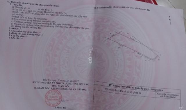 Bán đất tại Xã Thạnh Hải, Thạnh Phú, Bến Tre diện tích 32627m2