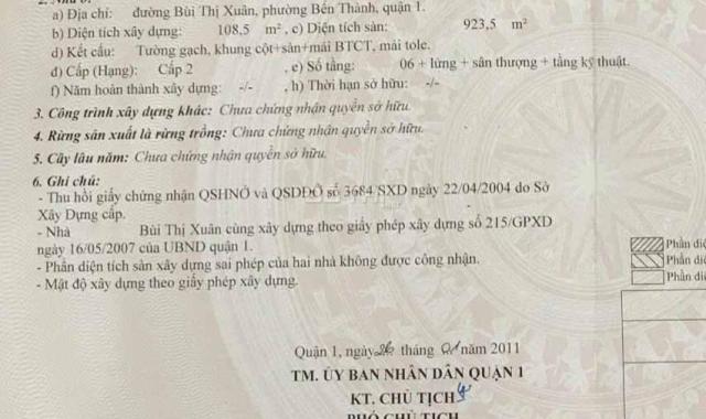 Bán nhà Quận 1 MT đường Bùi Thị Xuân, DT đất 129m2, 1 hầm + 7 tầng. Giá 130 tỷ