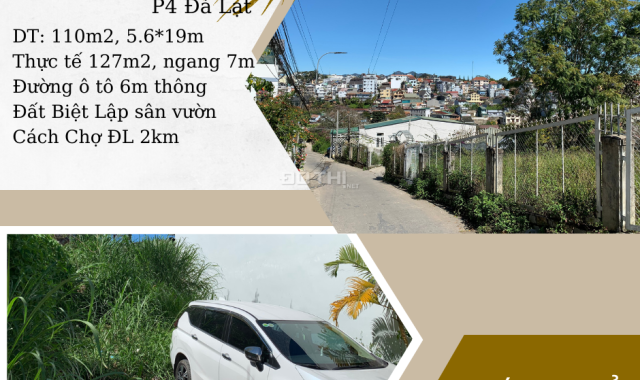 Bán đất trung tâm 110m2, đường ô tô, 6,2 tỷ, Nguyễn Trung Trực, P4, Đà Lạt