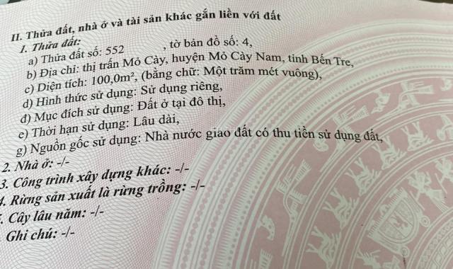 Chính chủ bán lô đất mặt tiền tại thị trấn Mỏ Cày, Bến Tre - Giá rẻ nhất khu vực