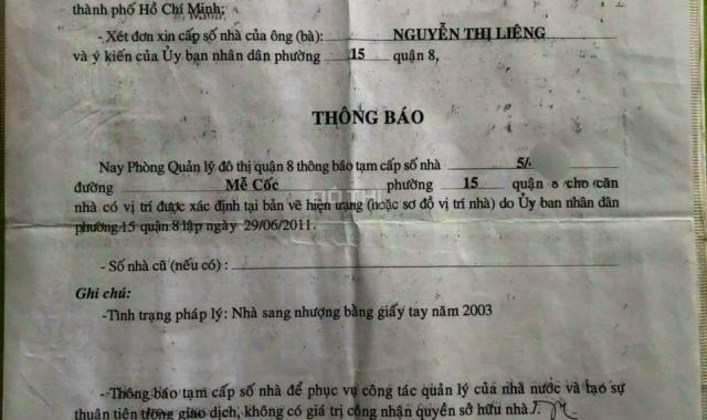 NHÀ Q8 GIÁ RẺ, 1 LẦU, 2,5m x 8,5m, HẺM 3M, GIÁ: 880tr, bớt lộc.