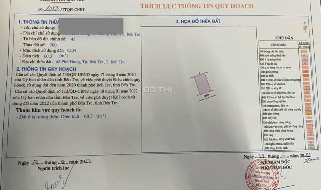 BÁN 60M2 Đất quy hoach đất ở  giá rẻ xã phú hưng tp bến tre