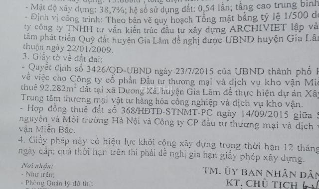 Bán đất Dương Xá, khu công nghiệp đất 50 năm, diện tích 92.000m2