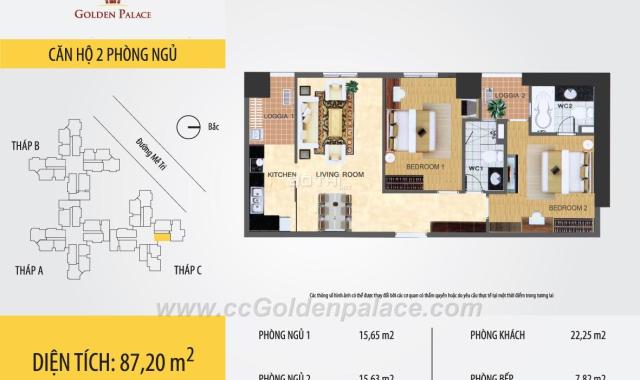 Chính chủ cần bán căn hộ 87m2 Golden Palace thiết kế 2 ngủ 2vs full nội thất, tầng trung view đẹp