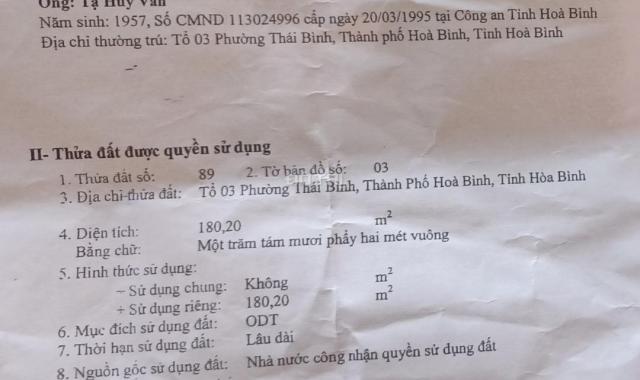 Cần bán nhà tổ 3. Phường Thái Bình. TP. Hòa Bình