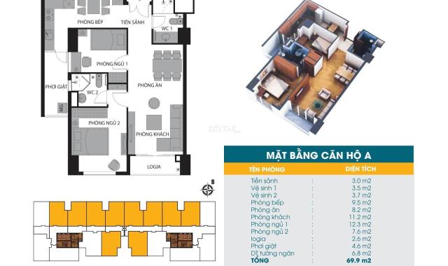 Bán căn hộ 2 P.Ngủ Chung Cư 789 ngay sát Ngoại Giao Đoàn, 70m2 Full đồ giá nhỉnh 3 tỷ